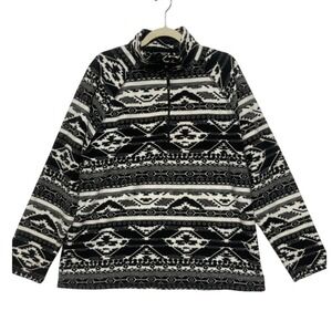 Eddie Bauer Black White Aztec‎ Print Fleece 1/4 Zip Pullover Top XXL